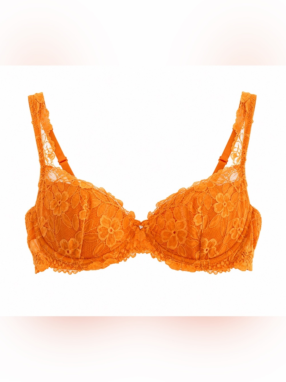 Victoria’s Secret Lace Underwire Bra 36C Orange Floral Unlined Sexy Lingerie